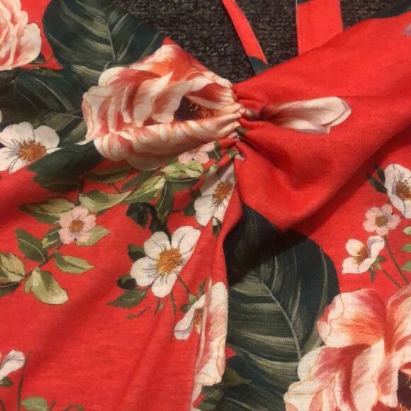 ASOS Mini Sundress With Lace-Up Back and Peplum Hem Red Floral 14 - Picture 3 of 7